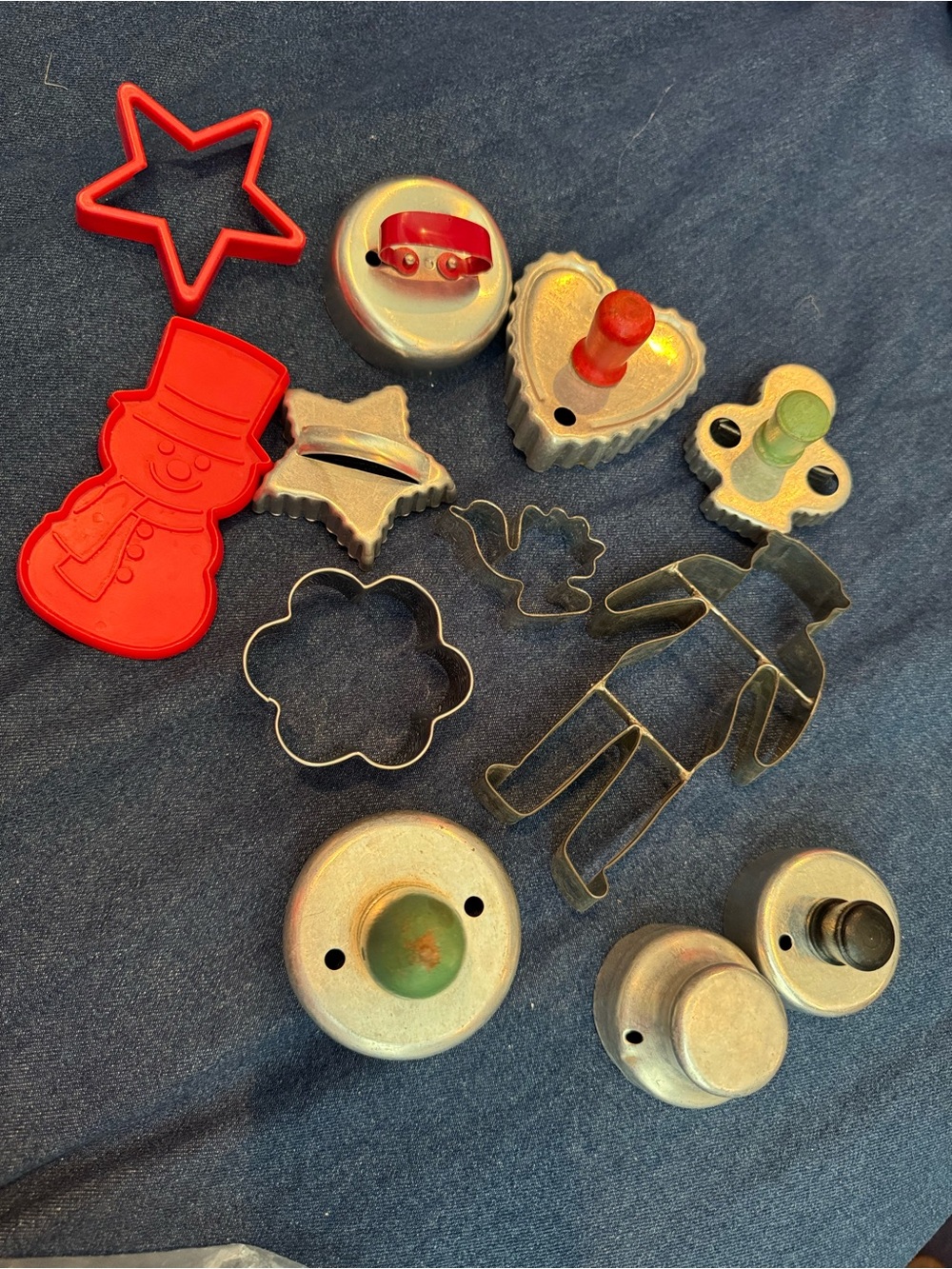 Vintage Mixed Cookie Cutters Set with Red Snowman & Star